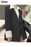 Fashion Women Blazers Fake 2 Pcs Shoulder Pads Single Breasted Spliced Contrast Color Suit Jackets Summer 2023 New