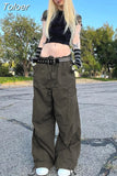 Wide Leg Sweatpants Women Vintage Y2K Punk Streetwear Joggers Solid Low Waist Drawstring Trousers Casual Cargo Pants