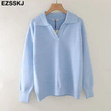 polo collar Autumn Winter Sweater pullovers Women 2021 loose thick cashmere Sweater Pullover women oversize sweater
