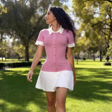 Wind Bumping Collar Short Sleeves Covert Thin 100 Folded Knitted