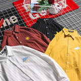 Striped Men's Shirt Long Sleeve Harajuku Japanese Fashion Casual Women Shirts Blouse Autumn Moon Cloud Embroidery
