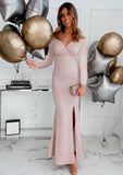 Winter Elegant Swewtheart Off Shoulder Long Sleeve Slit Evening