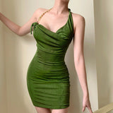 Fashion Solid Color Sexy Halter Neck Open Back Bodycon