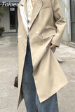 Fashion Women's Trench Coat Topstitched Contrast Color Double Breasted Long Sleeve Windbreaker Autumn 2023 New