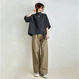 And South Korea In The Spring And Summer New Temperament Loose Sleeve Top + Loose Broad Leg Pants Two Sets Of