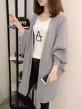 Fashion Autumn Winter Medium Length Sweater Coat Women's Knitted Cardigan Bat Sleeve Solid Color Coat Oversized