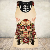 Gothic Skull Print Tank Top Women Halloween Cotton Sleeveless Tee Shirt Workout Black Vest