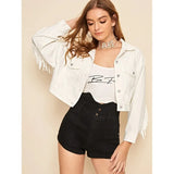 Autumn 2022 New Fashion Denim Jacket Female Short Korean Fashion Tassel Jacket Jacket-Outfit