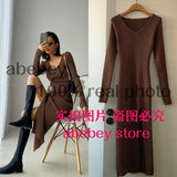 and winter sexy French slit sweater dress female slim tight-fitting hip-knit over-the-knee