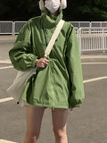 2022 Waterproof Jacket with Hooded Women Pure Color Zipper Loose Windbreaker Korean Fashion Y2k Clothing Trench Coat