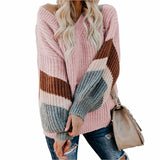 New Sweater Women Autumn And Winter Explosion Chicken Heart V Neck Lantern Sleeve Striped Knitted