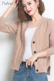 Women Knitted Cardigan Sweater Coat Slim Elegant V Neck Female Cardigans Long Sleeve Cardigans Single Breasted Lady