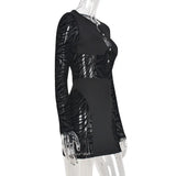 Sisterlinda Autumn Sexy See Through Bodycon Mini Dress Women Casual Street Short Sleeve Hollow Out Party Clubwaer Female