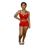 Solid Color Short Sleeve V-Neck Top And Shorts Two-Piece