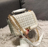 party 2022 Winter Fashion New Female Square Tote Bag Quality Woolen Pearl Women's Designer Handbag Ladies Chain Shoulder Crossbody