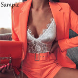 Casual Blazer Pant Suits Long Sleeve Women Two Piece Set White Pink Yellow Summer Autumn 2 Piece Shorts