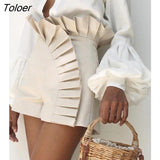 2023 Ruffle Hem Ruched High Waist Shorts Polyester Above Knee Plain Daily Sexy Fashion Women's