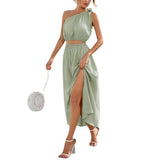 Women's Fashion Slanted Shoulder Bow Set Open Large Pendulum Dress Two Sets Of