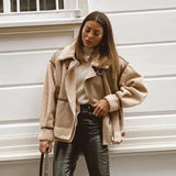 2022 New Fashion Suede Teddy Brown Woman Jacket Vintage Patchwork PU With Zipper Winter Coat Women Female Outwear