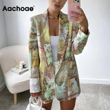Aachoae Women Vintage Floral Printed Blazer Suits Notched Collar Long Sleeve Blazers Female Fashion Autumn Outerwear