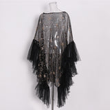 Elegant Dress For Women O Neck Flare Sleeve Sequins Patchwork Mesh Hit Color High Street Dresses Female 2023