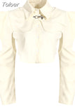 Casual Fashion Women's Shirt Lapel Sleeves Petal Sleeve Metal Button Solid Color Two Pieces Blouse Female Autumn 2023