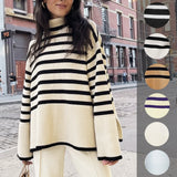 2025 New Explosion Women's High-Collar Knitted Striped Opener