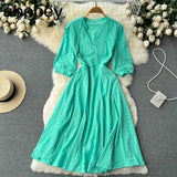 Dress Vintage Sexy Lantern Sleeve Mid-Calf Dress Beach Bohemian Women'Summer Sundress 2022 Casual