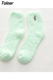Embroidery CAT Deer Thickening Women Cotton Lovely Plush Keep Warm Sleep Ladies Funny Cute Socks Hosiery Winter