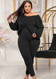 Plus Size Casual Long Sleeve Irregular Top And Skinny Pants