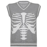 Harajuku V Neck Vintage Oversized Sweater Women Autumn Sleeveless Brown Knitted Vest Top Casual Y2K Aesthetic