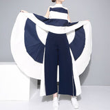 Striped Chiffon Shirt For Women Sleeveless Stand Collar Draped High Waist Asymmetrical Long Blouse Summer