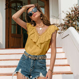 Party Elegant summer white v-neck tank ruffled Sexy backless embroidery vest women Fashion sleeveless tanks boho vestidos