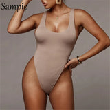 Summer Casual Fashion White Women O Neck Bodysuit 2020 Sexy Club Sleeveless Body Tops Backless Basic Ladies