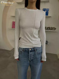 Autumn Bodycon White Knitted T Shirt Women Fashion O-Neck Long Sleeve T-Shirts Streetwear Chic Tops Female Clothing