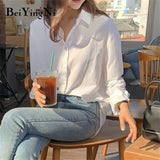 White Shirts Women OL Work Wear Plain Tops Casual Loose 2020 Long Sleeve Blouses Lady All-match Elegant Vintage