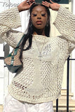 Loose Smock Tops Women Y2K Aesthetic Hollow Out Knit Pullovers Harajuku Fairycore Grunge Crochet Cover-ups Sweater