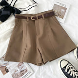 Pure Color High-Rise Thin Suit Shorts Wide Leg Pants With Belt Woman 2025