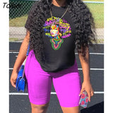Loose T-Shirt Women Tracksuit Tie Dye Print Two Piece Short Set For Women Solid Letter Crown Pencil Short Pant