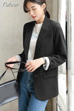 New 2023 Autumn Fashion Blazer Jacket Women Casual Korean Pockets Long Sleeve Coat Office Ladies Solid Loose