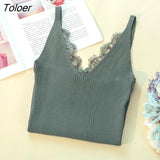 Tops Women Lace V-neck Solid Knitted Leisure Sexy Camisoles Womens Basic Camis All-match Students Slim Korean Style