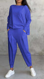 New Women's Pure Color Round-Neck Long-Sleeved Suit Women's Pocket Trousers Trousers