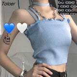 Women Halter Design Daily Pure Stylish Tops Knitted Solid Casual Mujer Teens All-match Simple Clothes Korean Style Sexy