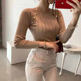 Autumn and Winter Fashion Korea Sweater Women Elegant Buttons Cotton Lady T-shirt Pullover Bottoming Knitted Sweater