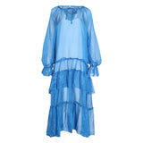 Ruffle Trim Two Tone Dress For Women V Neck Bell Sleeve Casual Long Dresses Female Fashion New Clothes 2022