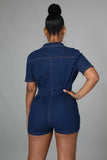 Short Sleeves Zip Up Denim
