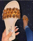 Summer Glitter Slippers Women Shoes Flat Sandals Rhinestone Beach House Ladies Slippers Bling Slides Black