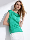 Summer Women's Elegant Blouse Klein Blue Shirts 2022 Tunic Satin Silk Blouse Basic Tops O-neck Green Blouses for Women