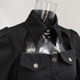 Casual Black Shirt Dress For Women Lapel Long Sleeve High Waist Pocket Mini Dresses Female Fashion New