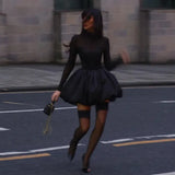 Black Turtleneck Sheer Long Sleeve Satin Mini Dress-Outfit